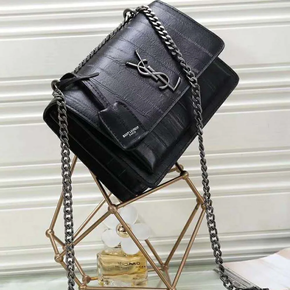 Saint Laurent YSL Sunset Medium in Eel for Women in Black Saint Laurent YSL Sunset Medium in Eel for Women in Black