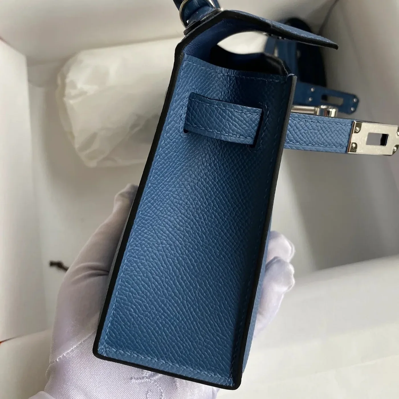 Hermes Kelly Mini Top Handle Bag in Navy Epsom Palladium Hardware Hermes Kelly Mini Top Handle Bag in Navy Epsom Palladium Hardware