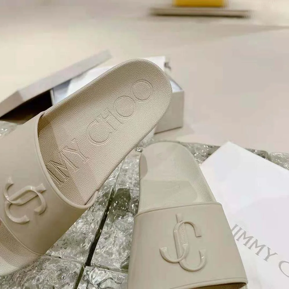 Jimmy Choo Port/F Barley Rubber Slides with JC Monogram for Women