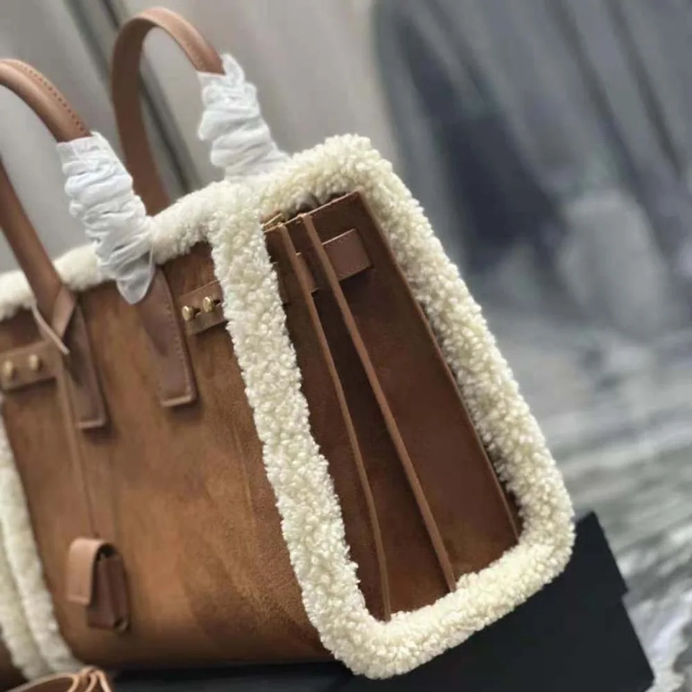 Saint Laurent YSL Sac De Jour Supple Medium in Suede and Shearling for Women Saint Laurent YSL Sac De Jour Supple Medium in Suede and Shearling for Women