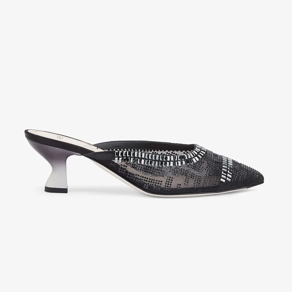 Fendi Colibri Sabots in Mesh and Black Leather for Women Fendi Colibri Sabots in Mesh and Black Leather for Women