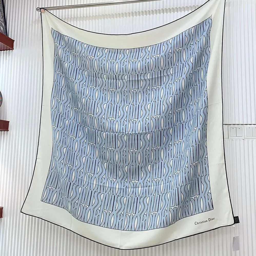 Dior Miss Dior Allover 90 Square Scarf White and Pale Blue Silk Twill for Unisex