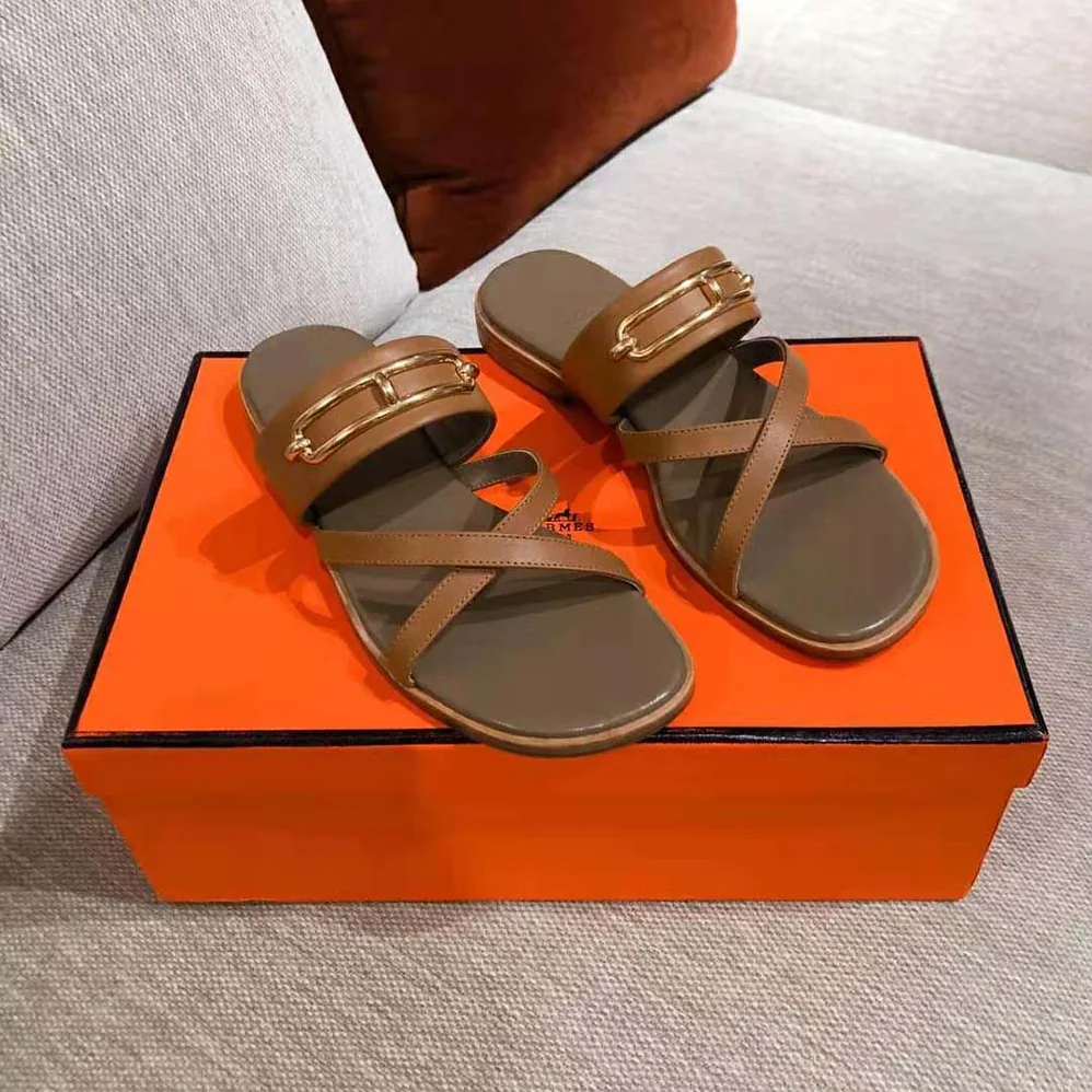 Hermes Claire Sandal in Calfskin Leather for Women in Brown