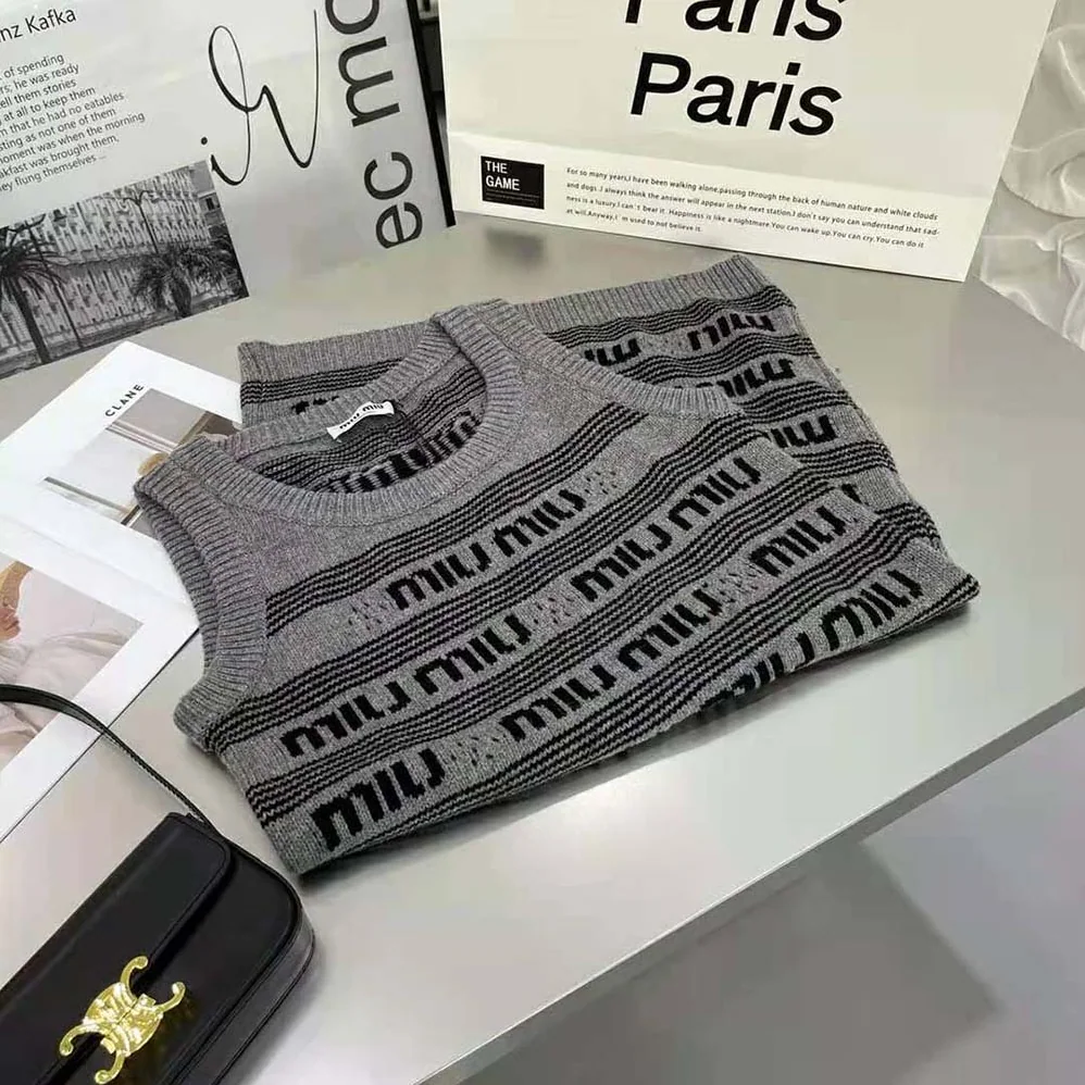 Miu Miu Cashmere Dress with Intarsia-Knit Logo for Women in Gray