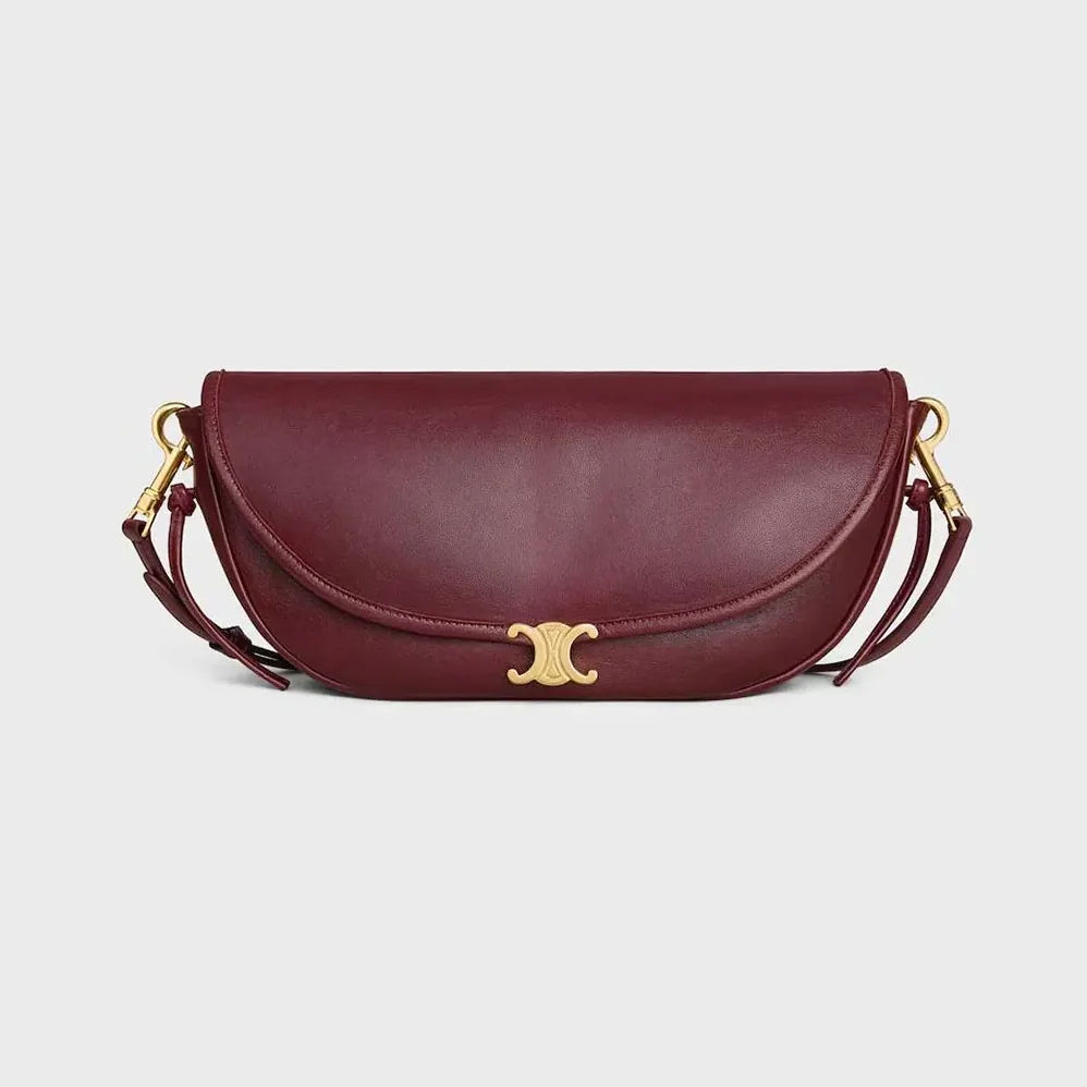 Celine Little Halfmoon Soft Triomphe in Supple Shiny Lambskin for Women in Maroon Celine Little Halfmoon Soft Triomphe in Supple Shiny Lambskin for Women in Maroon