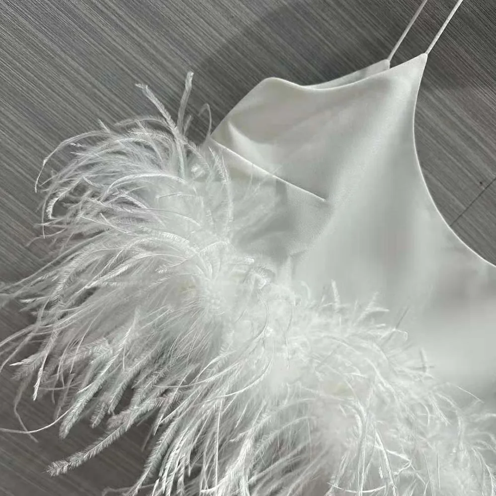 Miu Miu Stretch Cady Top with Feathers for Women in White