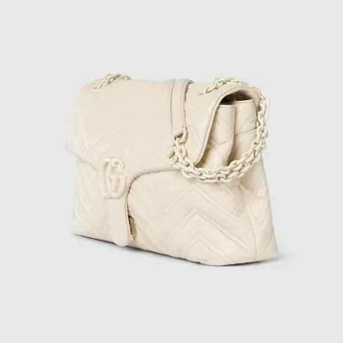 Gucci Marmont Medium Shoulder Bag in Ivory Tonal Enameled Hardware