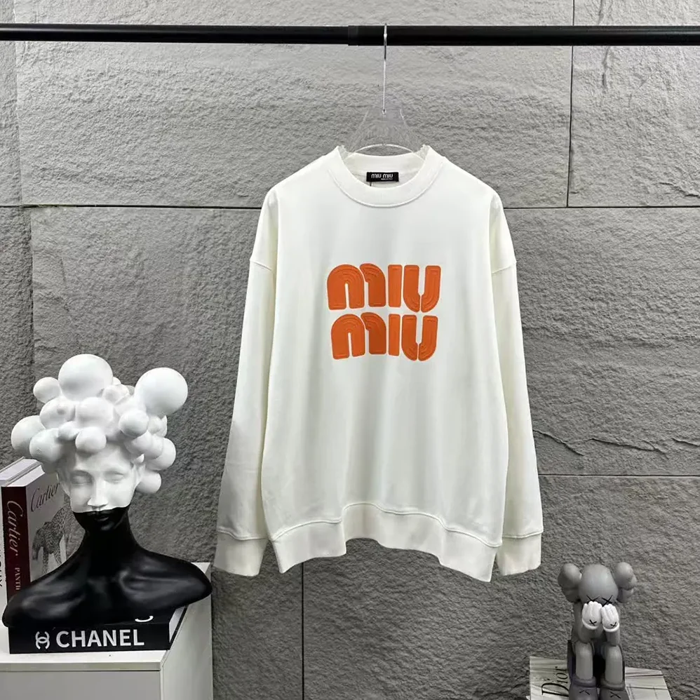 Miu Miu Logo-Embroidered Cotton Sweatshirt for Women in Orange Miu Miu Logo-Embroidered Cotton Sweatshirt for Women in Orange