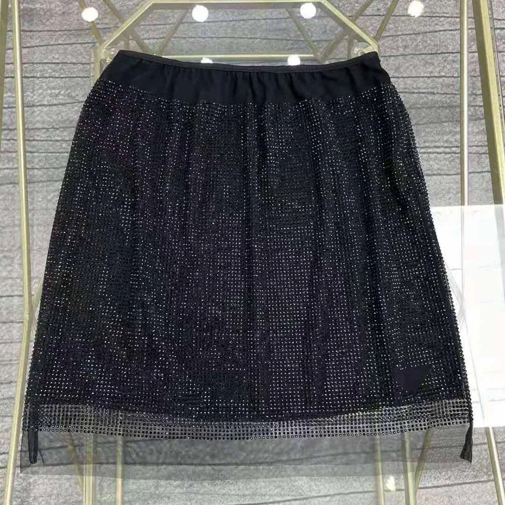 Prada Chiffon Mini Skirt with Micro Studs for Women in Black