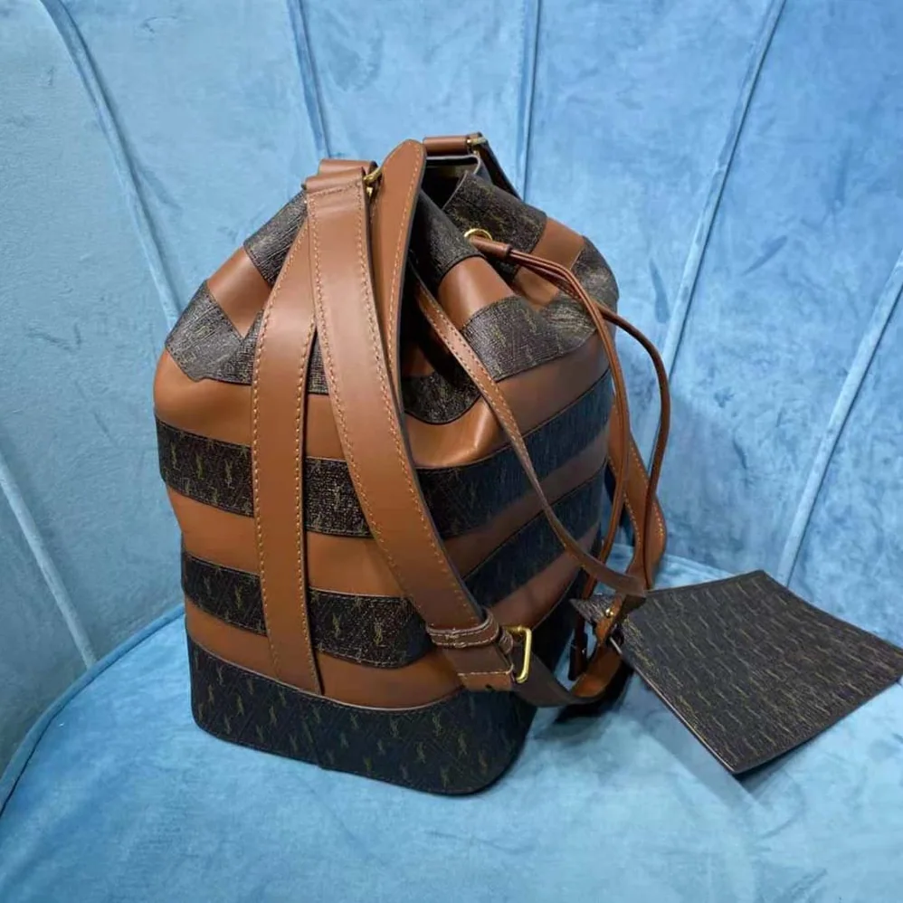 Saint Laurent YSL LE Monogramme Bucket Bag in Canvas and Smooth Leather for Women