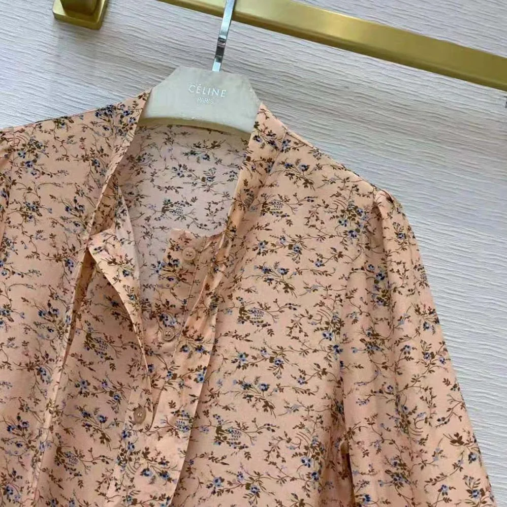 Celine Blouse with Bow in Printed Crepe DE Chine for Women Celine Blouse with Bow in Printed Crepe DE Chine for Women
