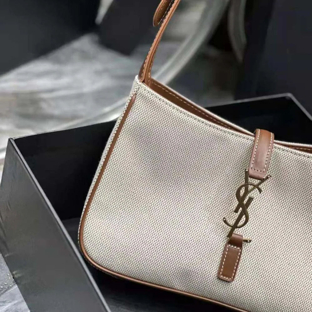 Saint Laurent YSL Le 5 à 7 in Canvas and Leather for Women in Beige
