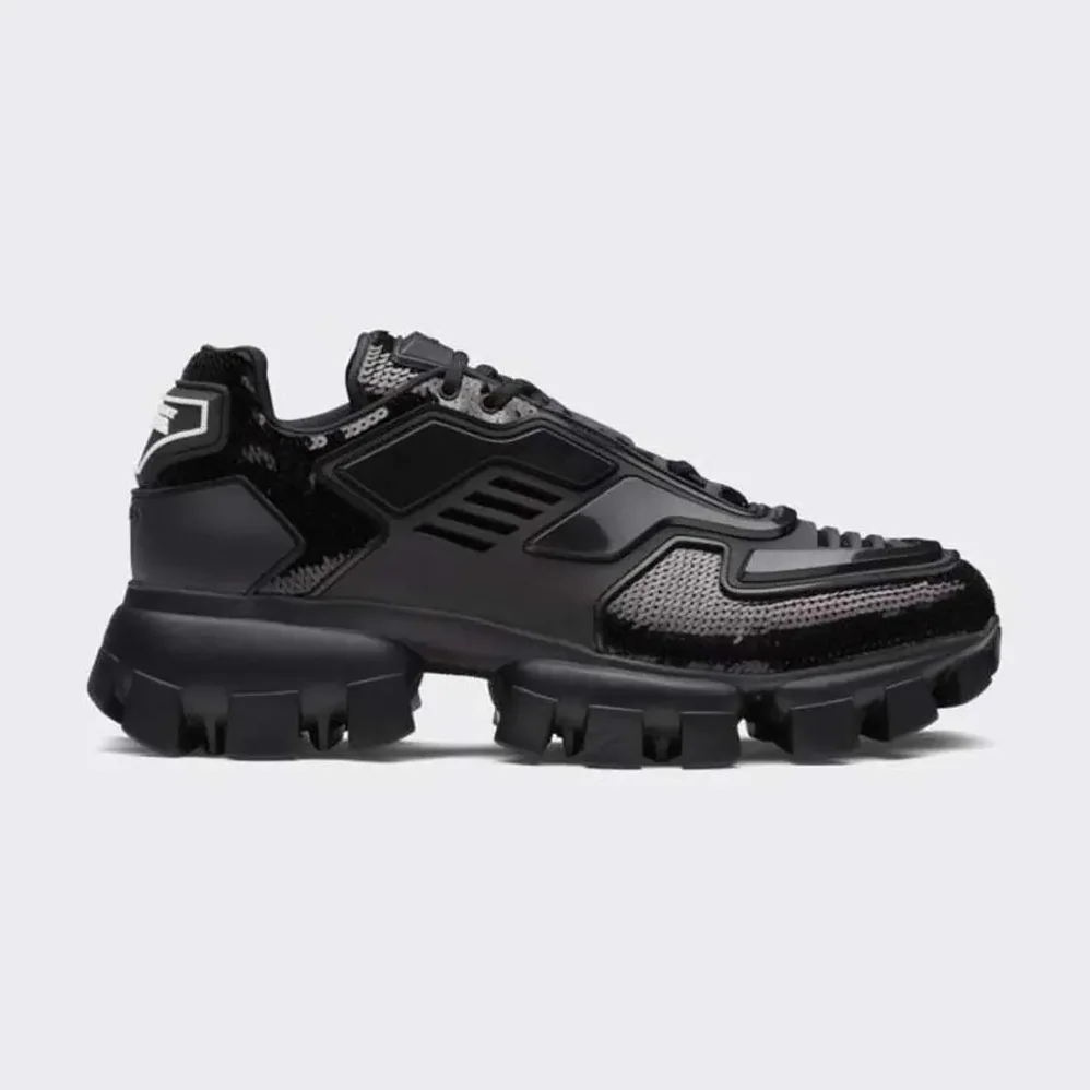 Prada Cloudbust Thunder Sequin Lug-Sole Sneakers for Unisex in Black