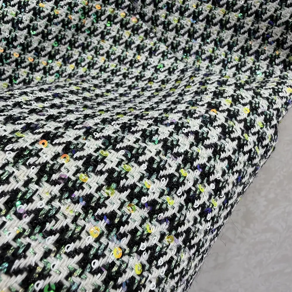 Dior Straight Dress Black and White Houndstooth Virgin Wool Blend with Multicolor Sequins for Women