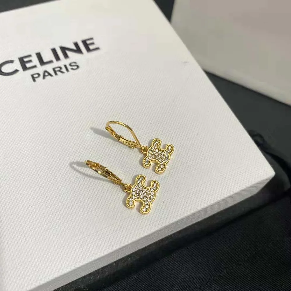 Celine Triomphe Rhinestone Earrings in Brass with Gold Finish and Crystals for Women Celine Triomphe Rhinestone Earrings in Brass with Gold Finish and Crystals for Women