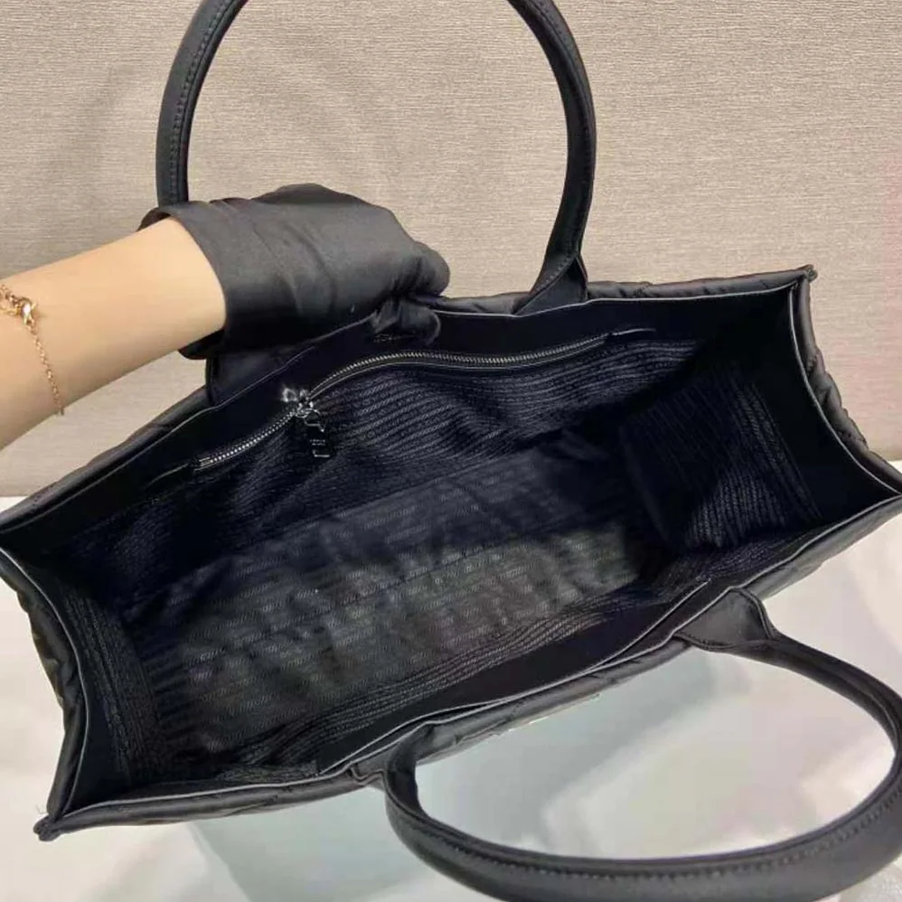 Prada Re-Nylon Shopping Bag with Topstitching for Women