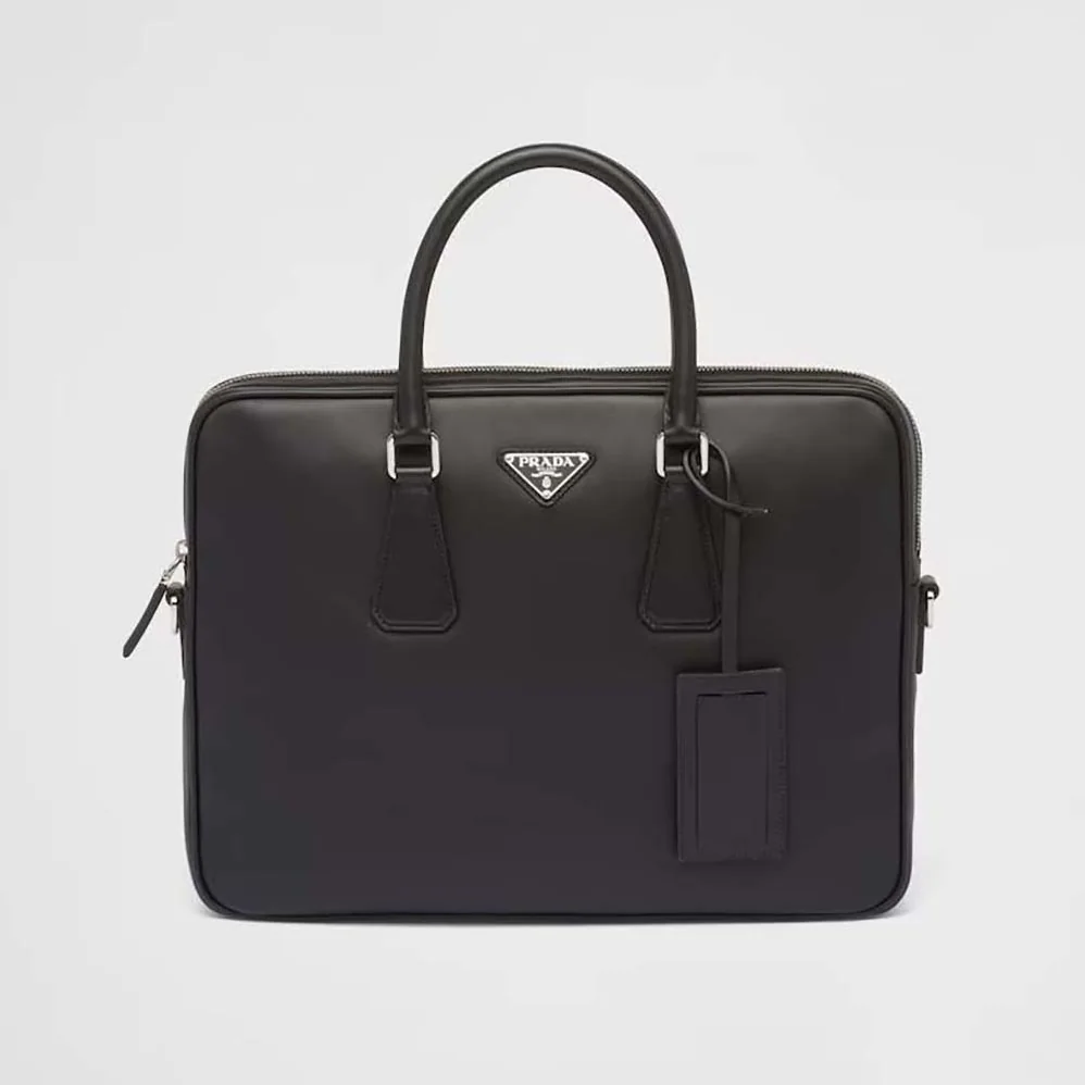 Prada Leather Briefcase with Name Tag for Men