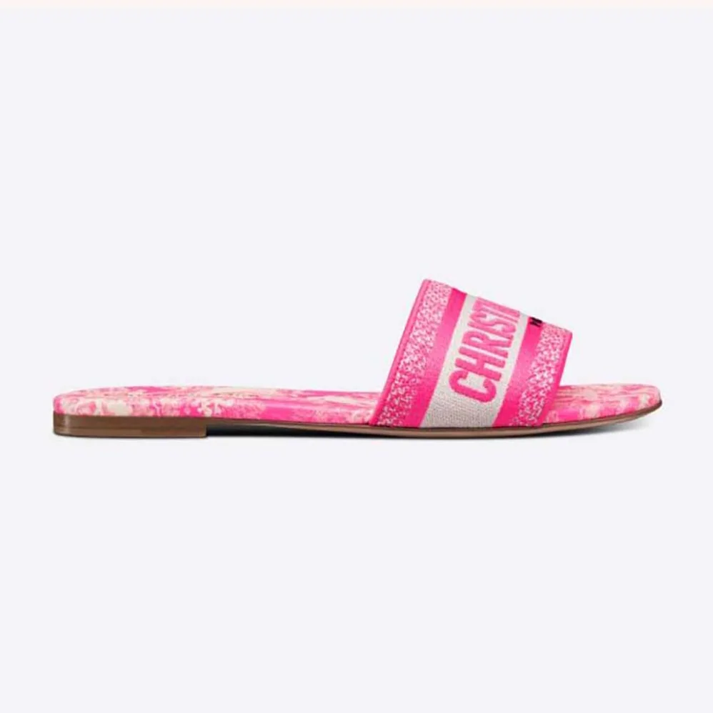 Dior Dway Slide Bright Pink Toile De Jouy Embroidered Cotton for Women Dior Dway Slide Bright Pink Toile De Jouy Embroidered Cotton for Women