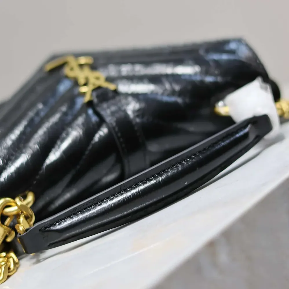 Saint Laurent YSL College Mini Chain Bag in Shiny Crackled Leather for Women in Black Saint Laurent YSL College Mini Chain Bag in Shiny Crackled Leather for Women in Black