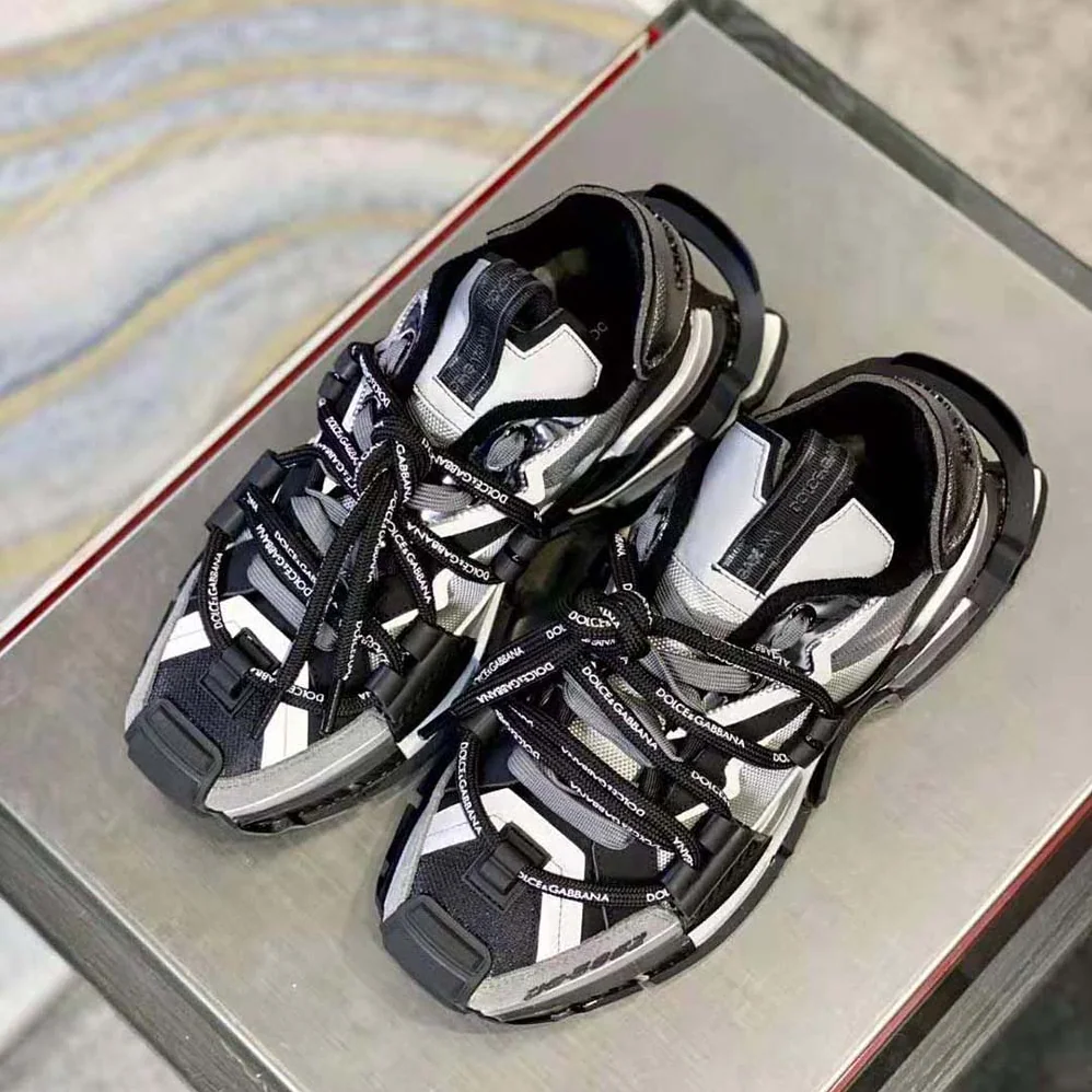 Dolce Gabbana D&G Mixed-Materials Space Sneakers for Unisex in Silver Dolce Gabbana D&G Mixed-Materials Space Sneakers for Unisex in Silver