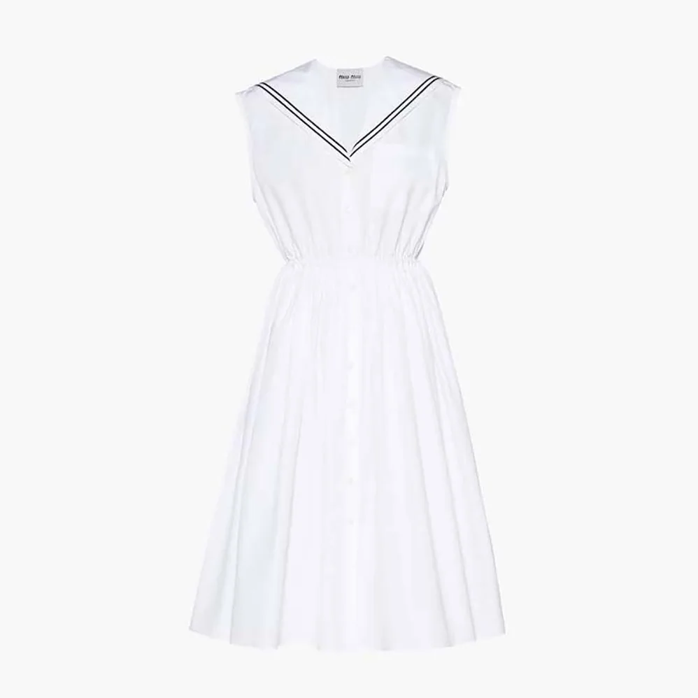 Miu Miu Sailor Poplin Dress with Embroidered Logo for Women