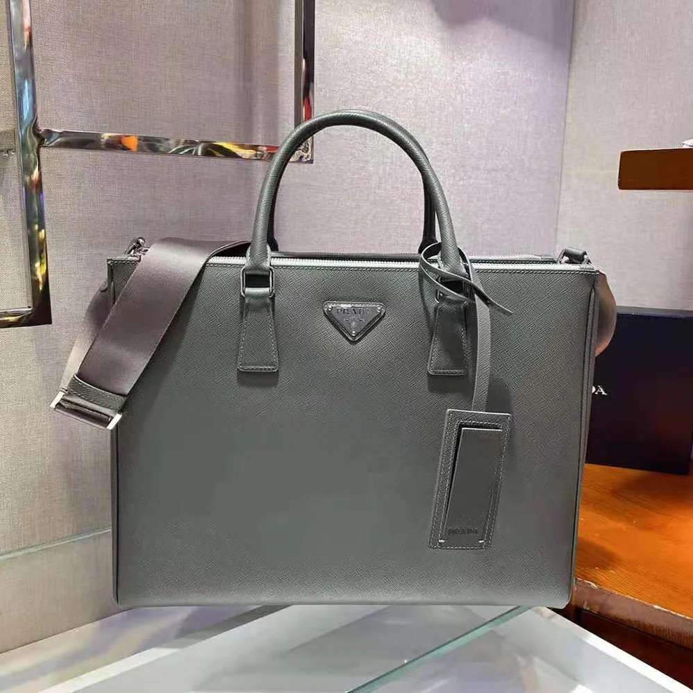 Prada Saffiano Leather Prada Galleria Bag for Men in Silver