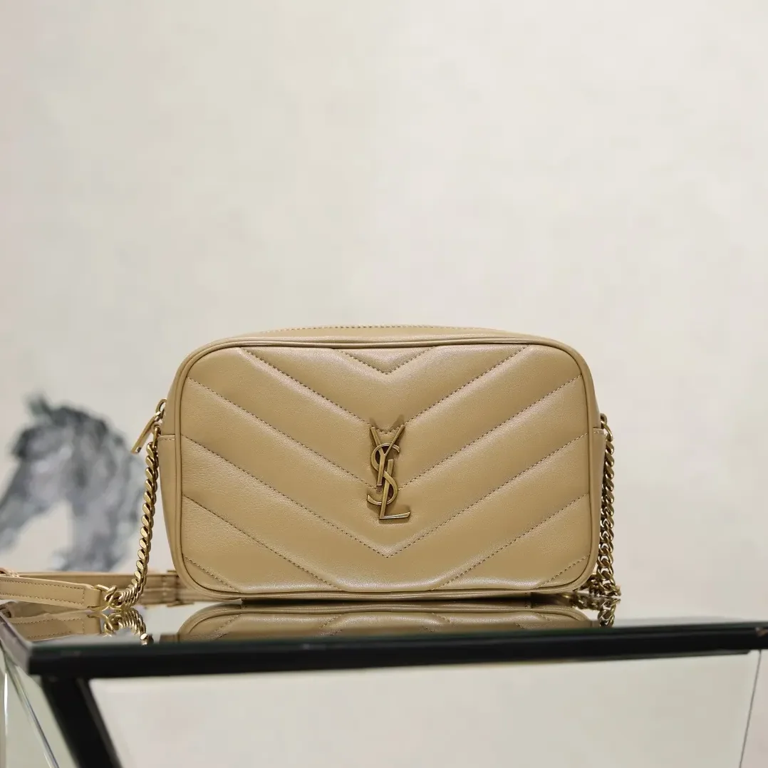 Saint Laurent YSL Loulou Camera Bag in Matelasse Lambskin for Women in Natural Tan