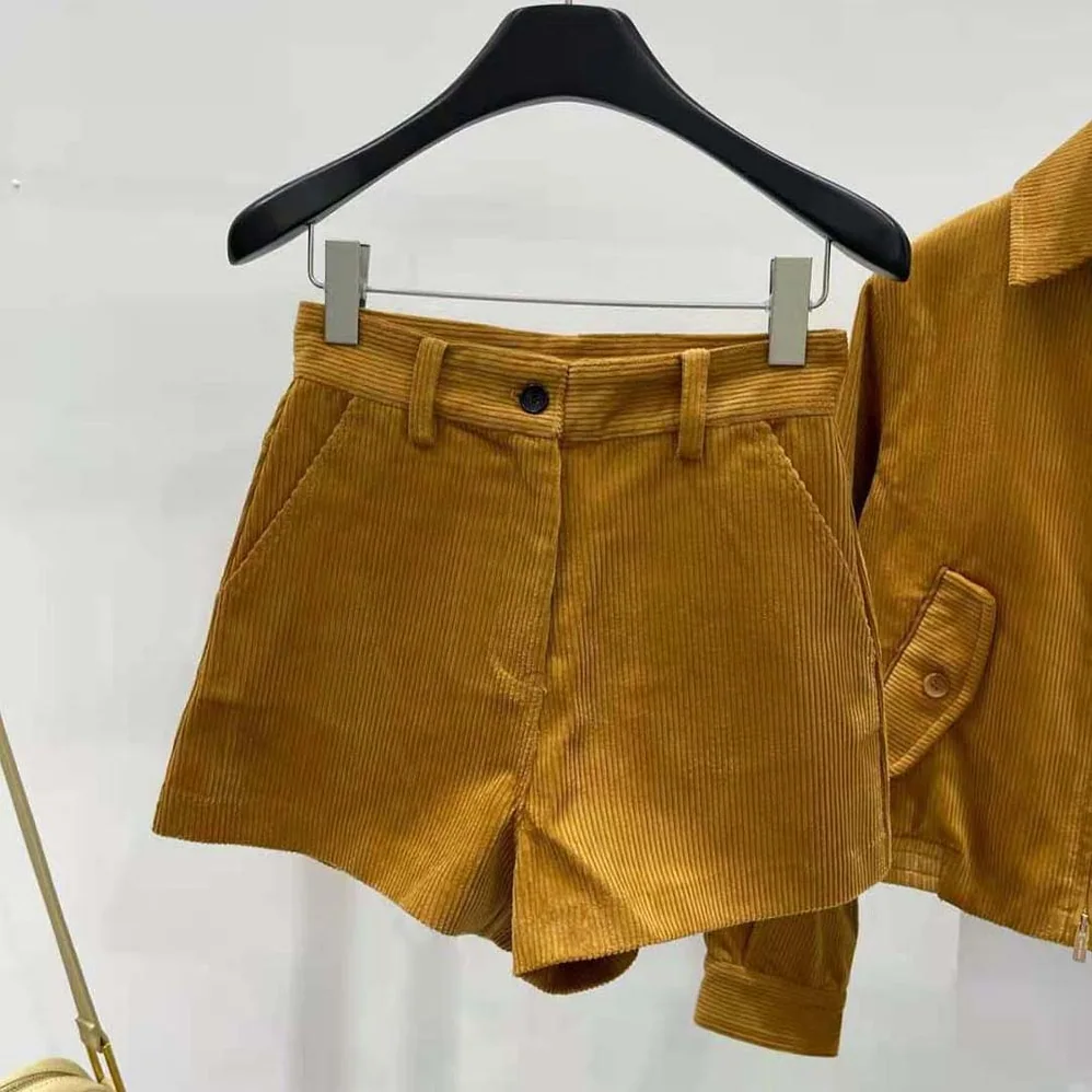 Miu Miu Corduroy Shorts with Embroidered Logo for Women in Brown