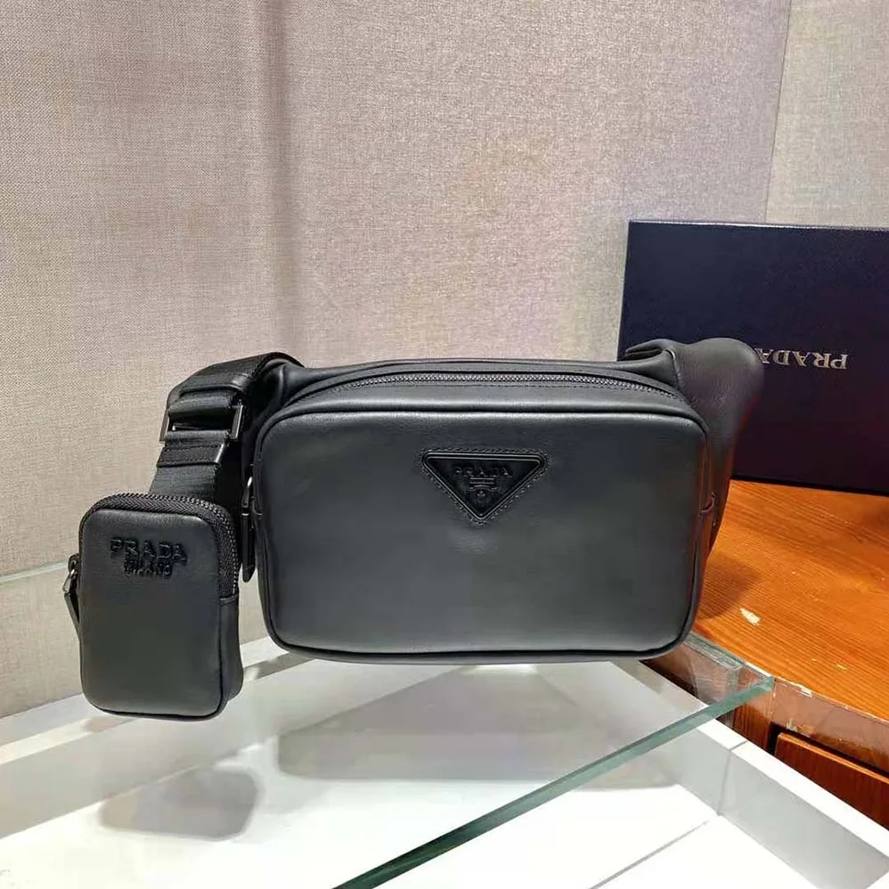 Prada Leather Shoulder Bag for Men in Black Prada Leather Shoulder Bag for Men in Black
