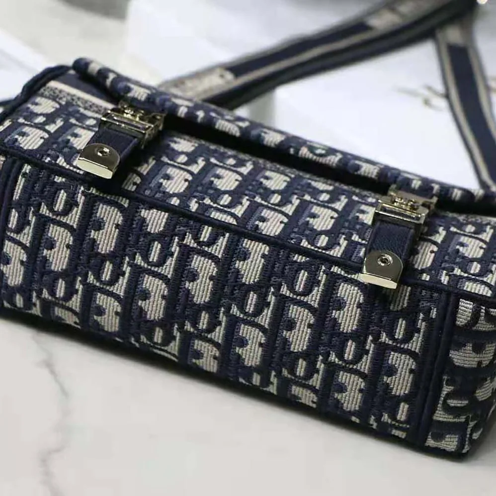 Dior Small Diorcamp Bag Blue Dior Oblique Embroidery for Women