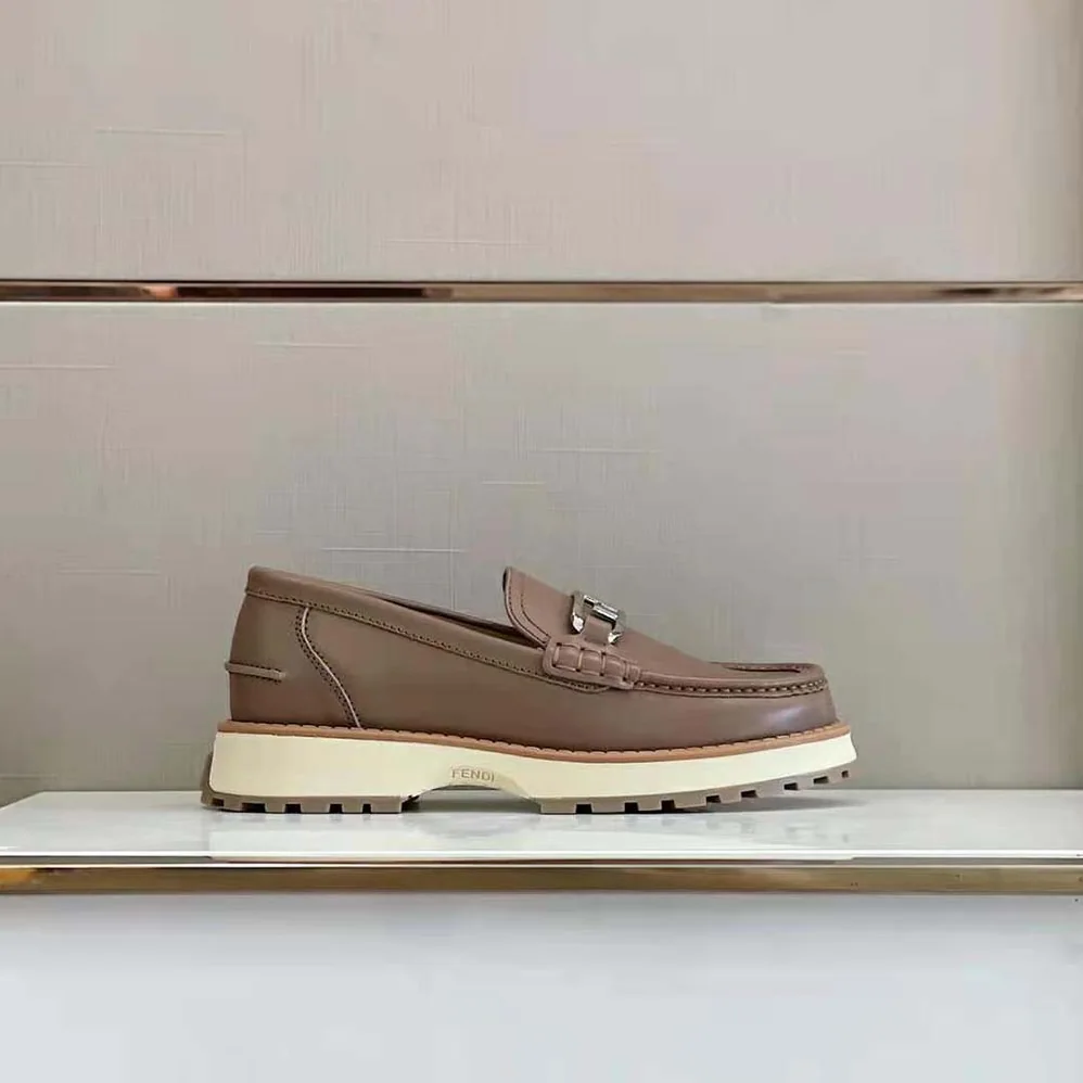 Fendi O'Lock Loafers Brown Leather for Men