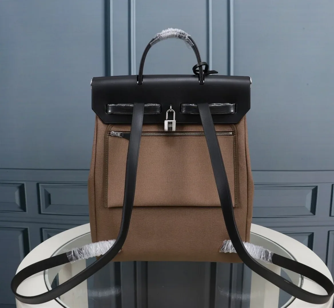 Hermes Buckle Lock Shape Striped Brwon, Silver Toned Hardware Bag Hermes Buckle Lock Shape Striped Brwon, Silver Toned Hardware Bag