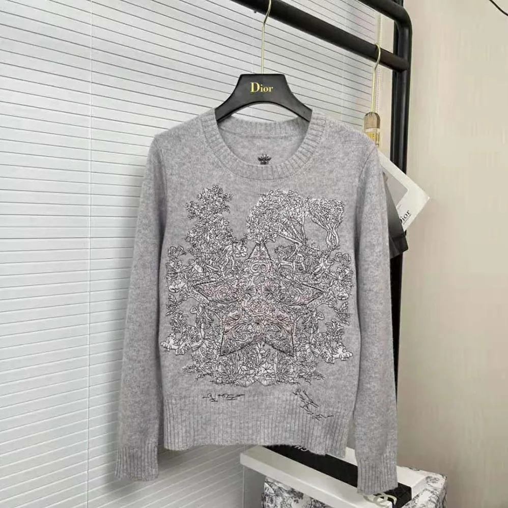 Dior Chez Moi Sweater Gray Cashmere for Women