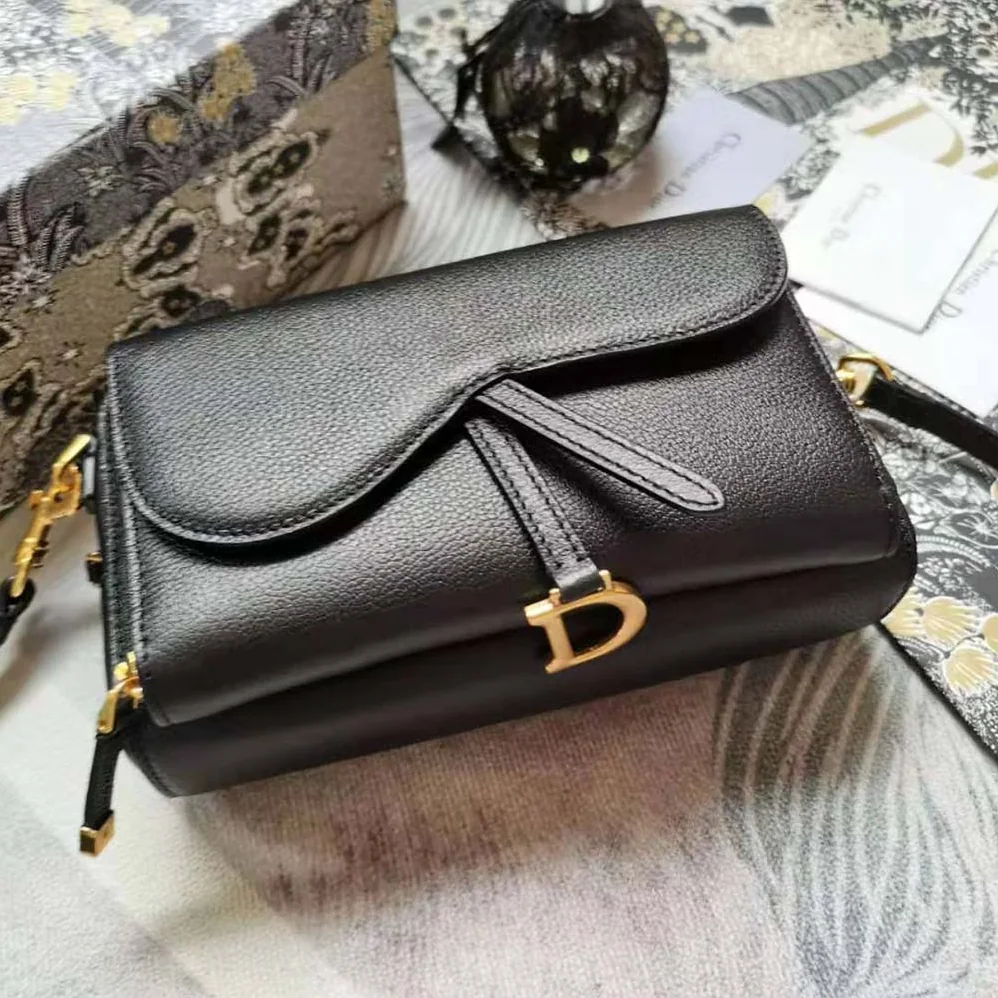 Dior Saddle Double Pouch Goatskin for Women in Black