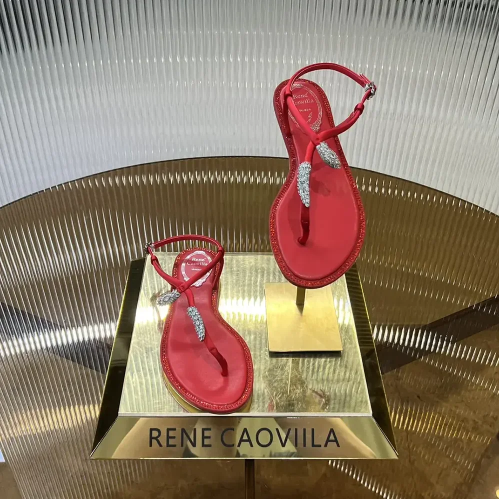 Rene Caovilla Serpente Red Thong Sandal 10 for Women