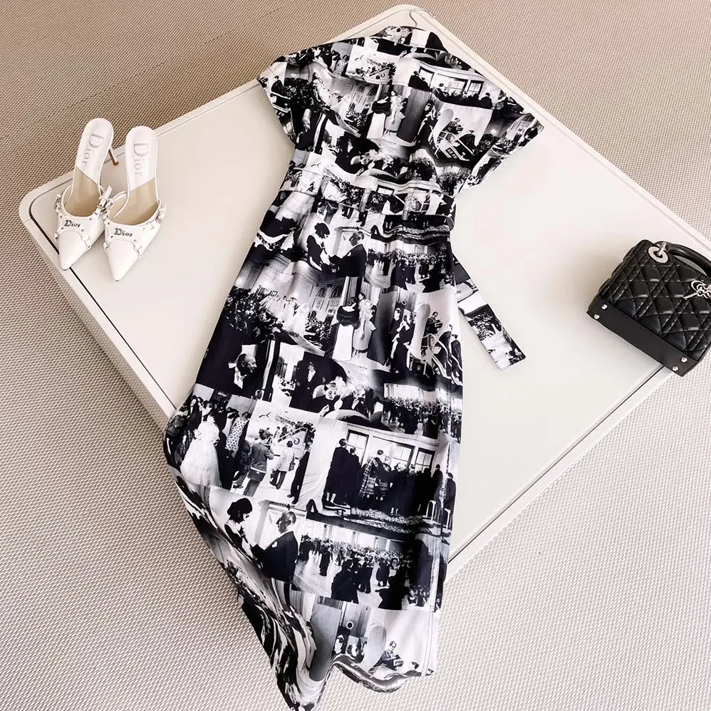 Dior Mid-Length Shirtdress Black and White Cotton and Silk Poplin for Women