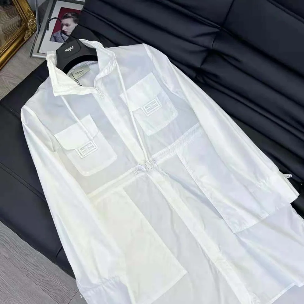 Fendi High Collar Shirt White Cotton Dress for Women