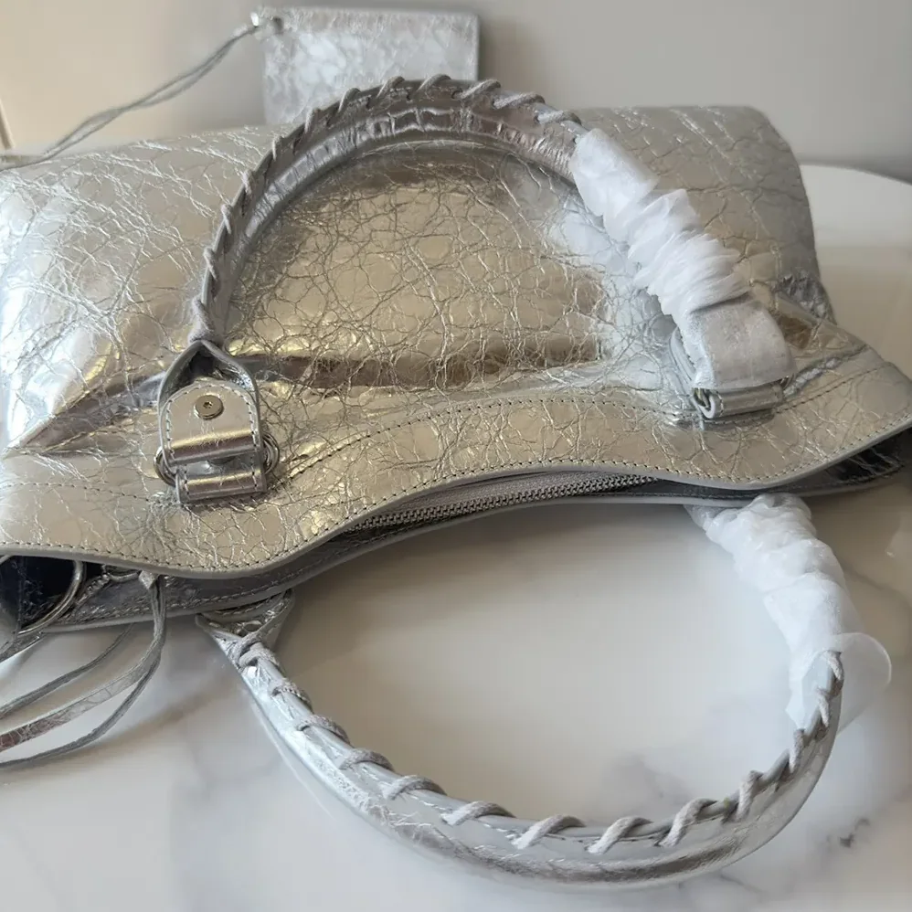 Balenciaga Le City First Bag In Silver Metallized Arena Lambskin for Women Balenciaga Le City First Bag In Silver Metallized Arena Lambskin for Women