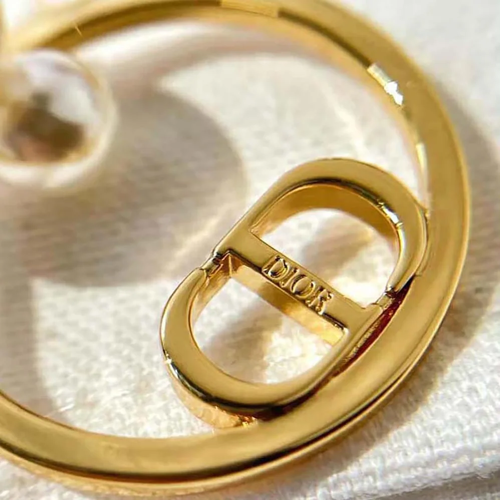 Dior Tribales Earrings Gold-Finish Metal and White Resin Pearls for Women