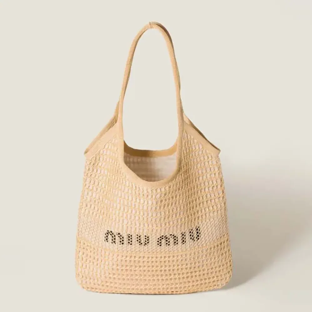 Miu Miu IVY Raffia for Women in Effect and Linen Bag