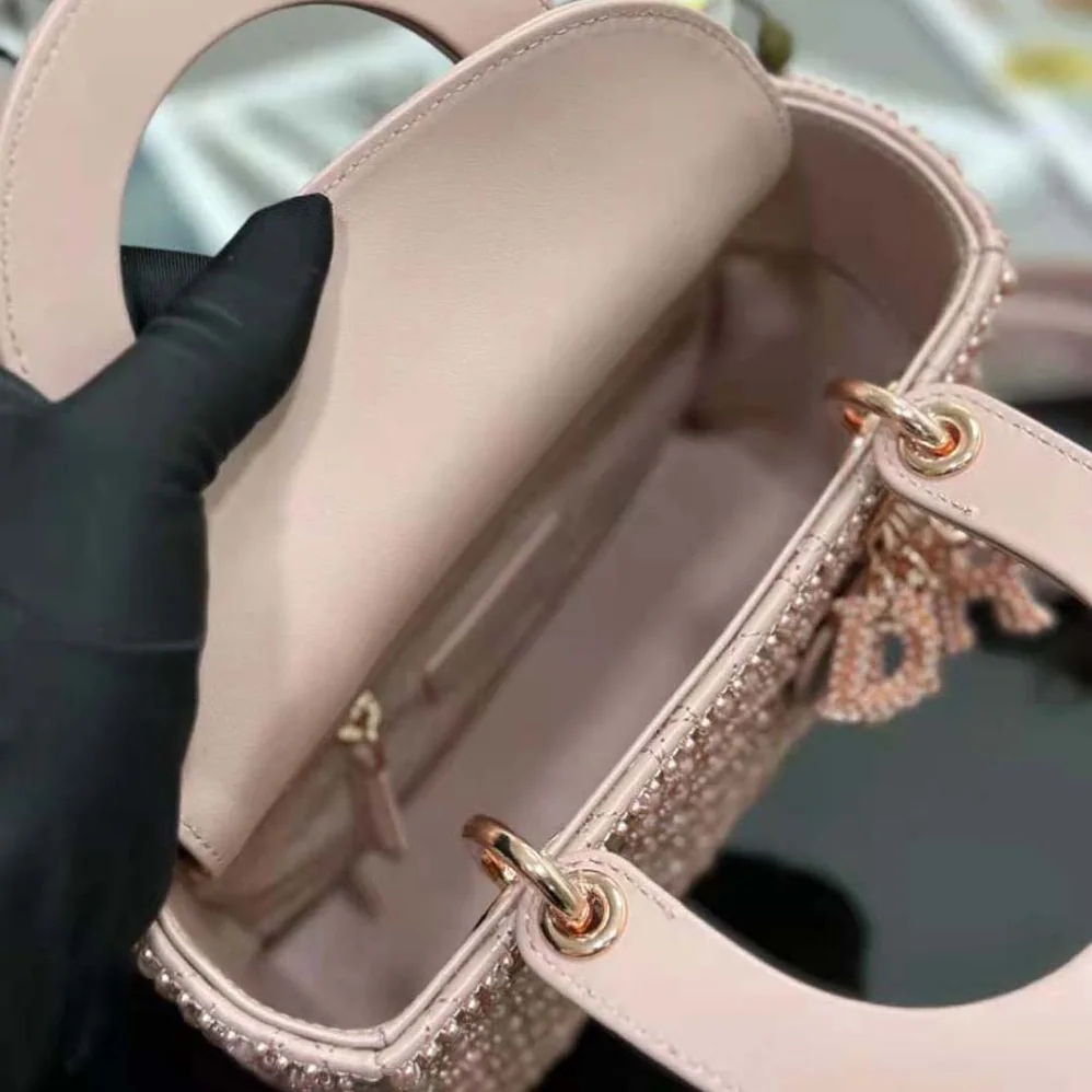 Dior Small Lady Dior Bag Rose Des Vents Cannage Calfskin Embroidered with Resin Pearls for Women Dior Small Lady Dior Bag Rose Des Vents Cannage Calfskin Embroidered with Resin Pearls for Women