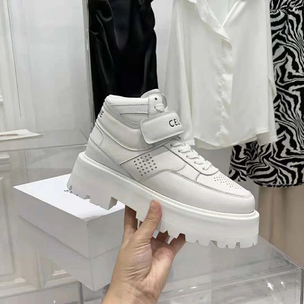 Celine Bulky Trainer High Sneaker with Velcro in Calfskin for Unisex in White Celine Bulky Trainer High Sneaker with Velcro in Calfskin for Unisex in White