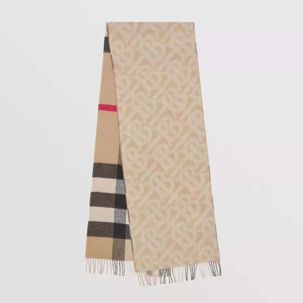 Burberry Reversible Check and Monogram Cashmere Scarf for Women in Brown