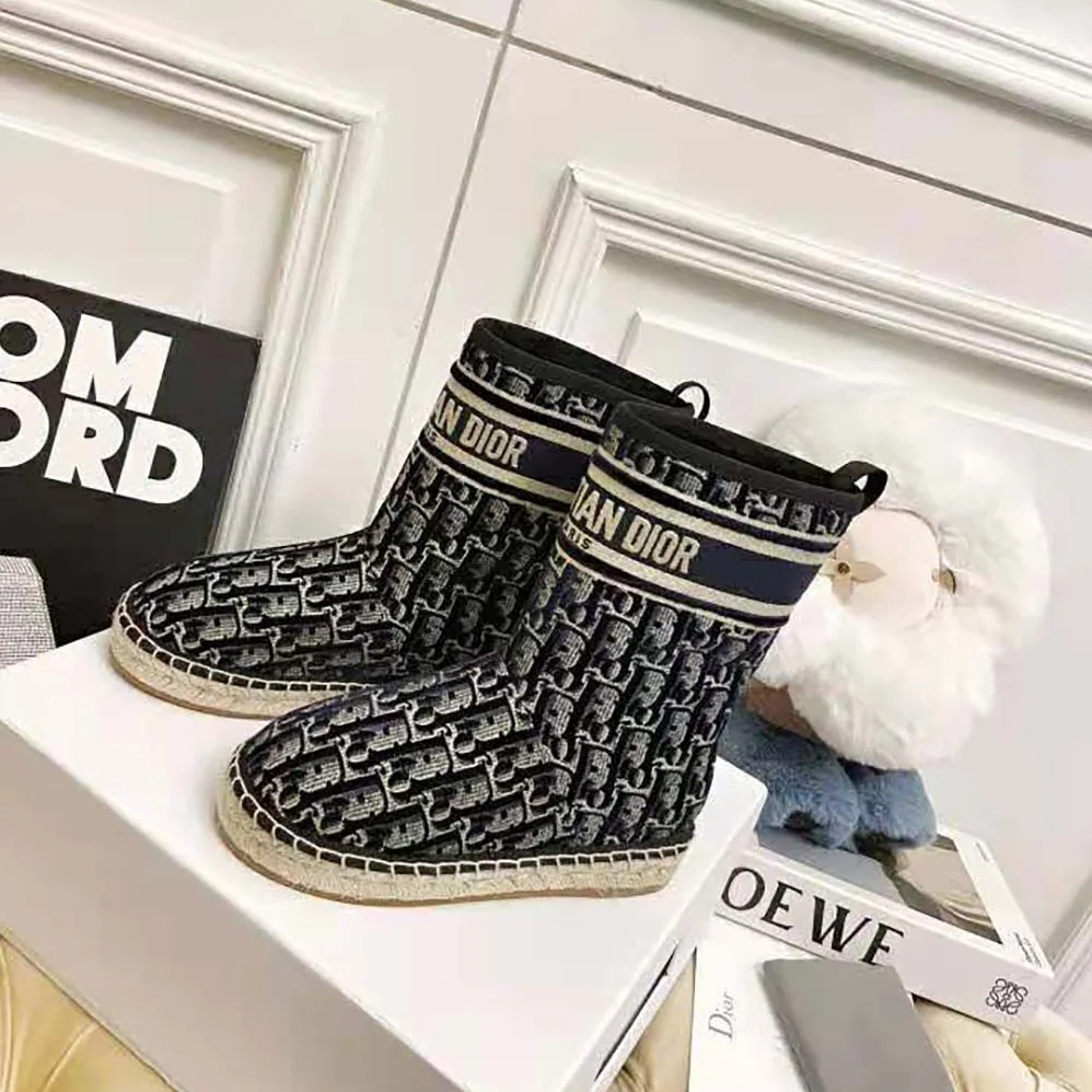 Dior Dior Chez Moi Dior Granville Ankle Boot Blue Dior Oblique Embroidered Velvet for Women