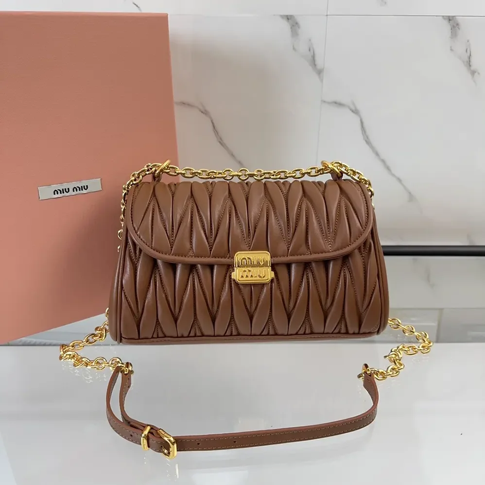 Miu Miu Matelassé Nappa Leather Shoulder Bag for Women in Brown