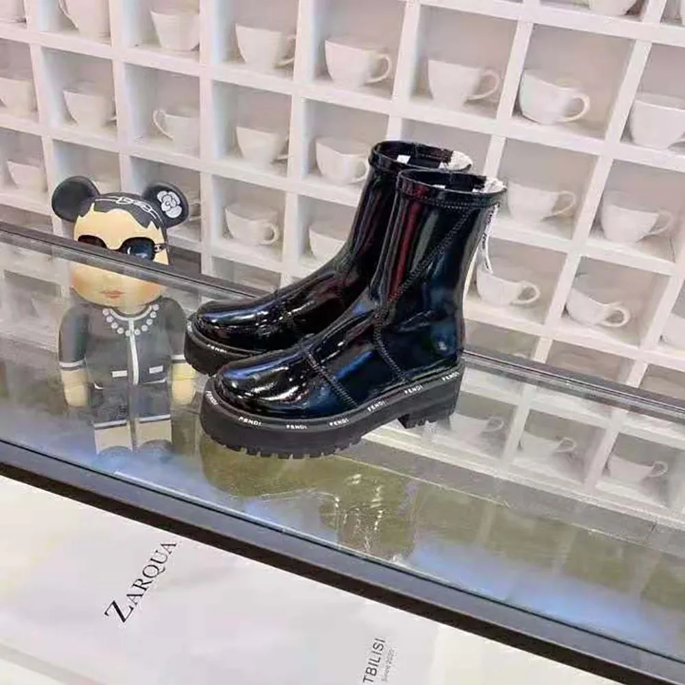Fendi Biker Boots Glossy Black Neoprene Biker Boots for Women Fendi Biker Boots Glossy Black Neoprene Biker Boots for Women