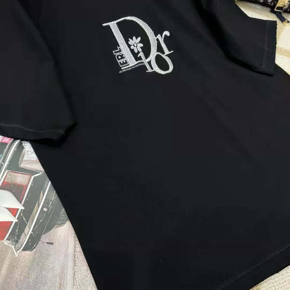 Dior Relaxed-Fit Dior by Erl T-shirt Black Slub Cotton Jersey for Men