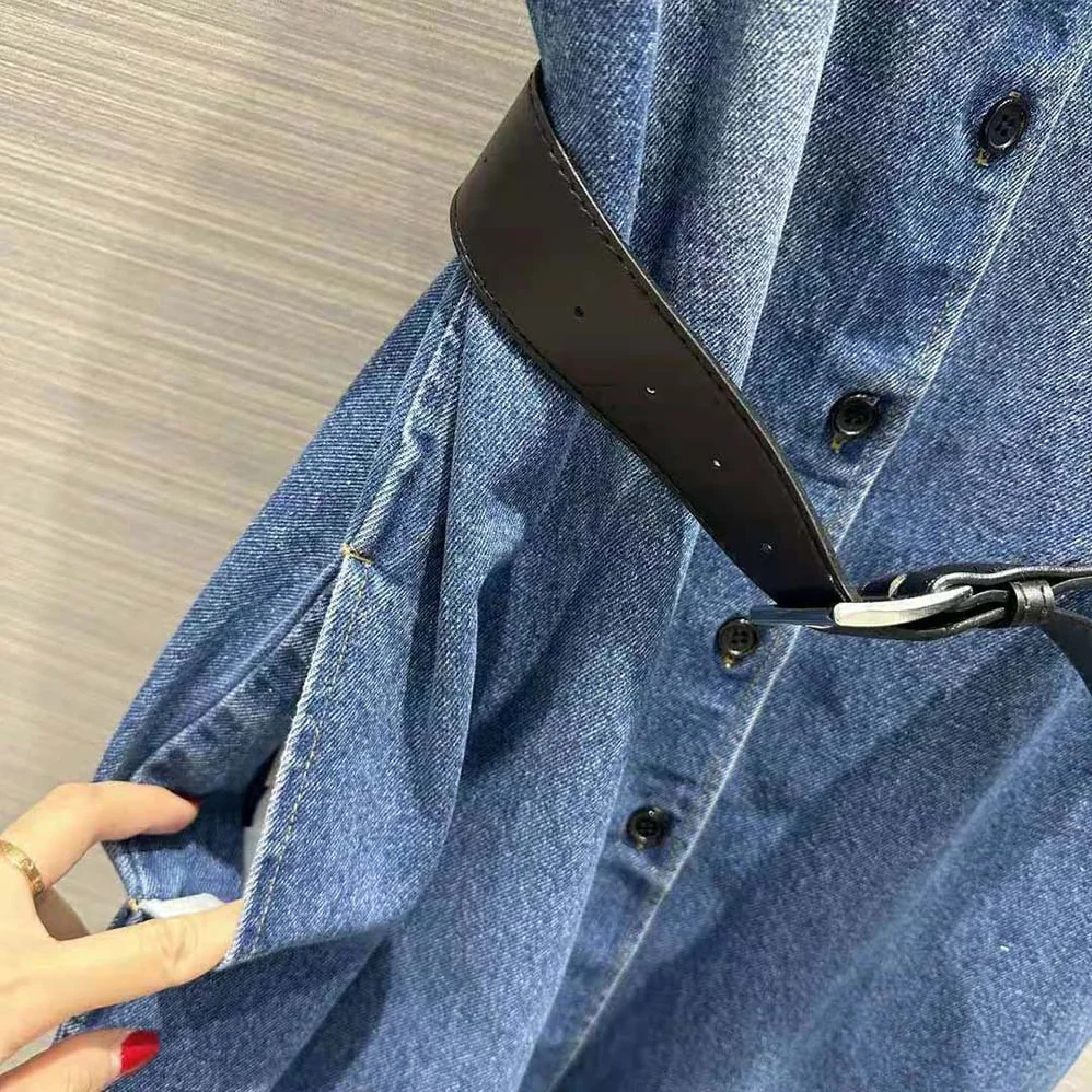 Prada Denim Shirt with Triangle Logo for Women in Navy Prada Denim Shirt with Triangle Logo for Women in Navy