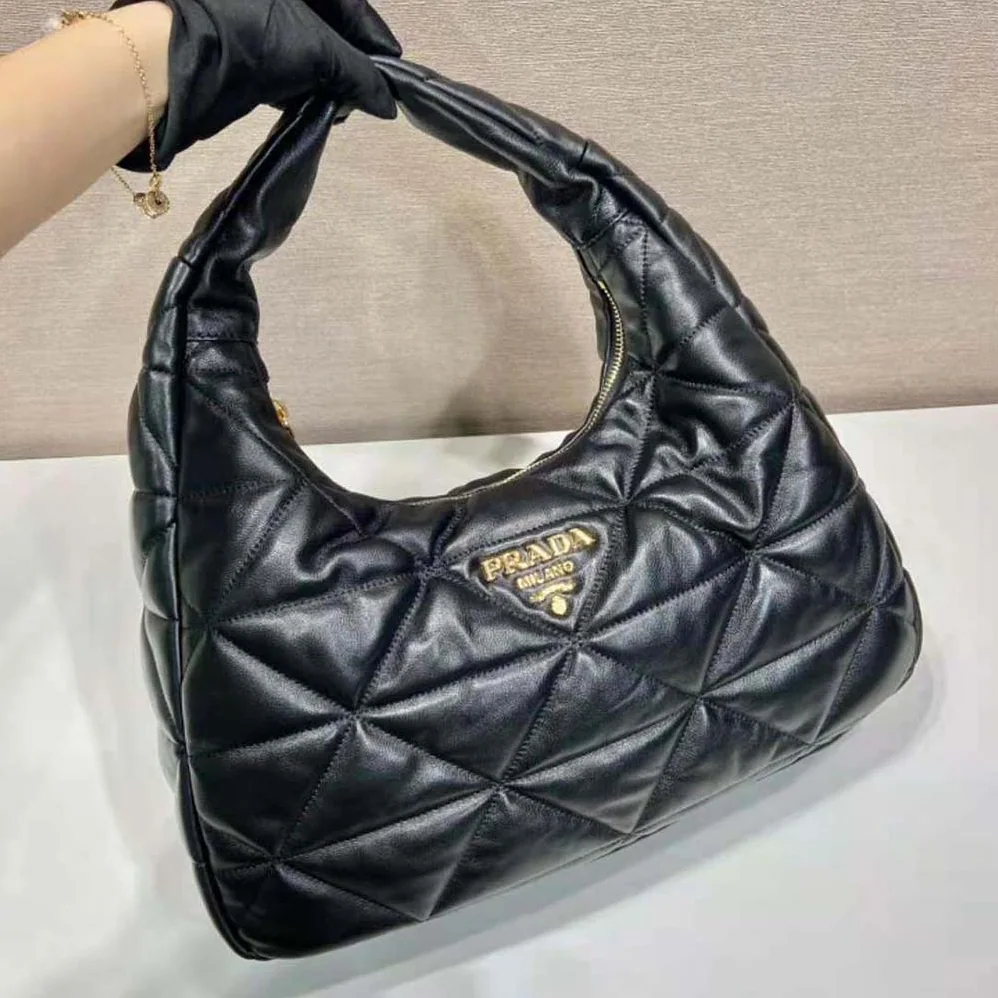 Prada Large Topstitched Nappa-Leather Bag for Women in Black