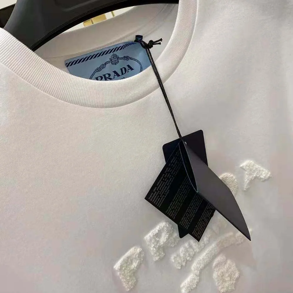Prada Embroidered Jersey T-shirt for Men in White